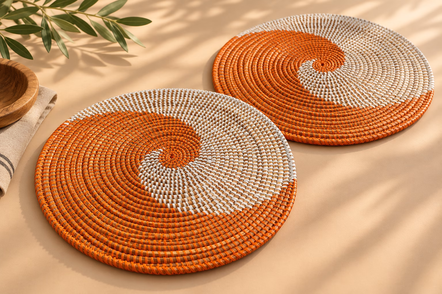 Lot de 2 sets de table ronds Osika orange et blanc – Amafro Decor