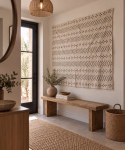 tenture murale beige en coton tissé decoration entrée maison